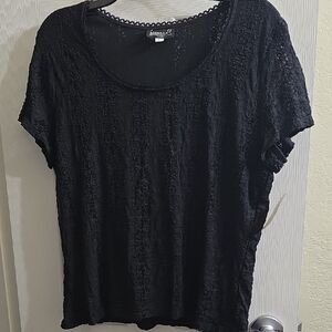 Biyaycda Black Lace Scoop Neck Short Sleeve Top Size XL